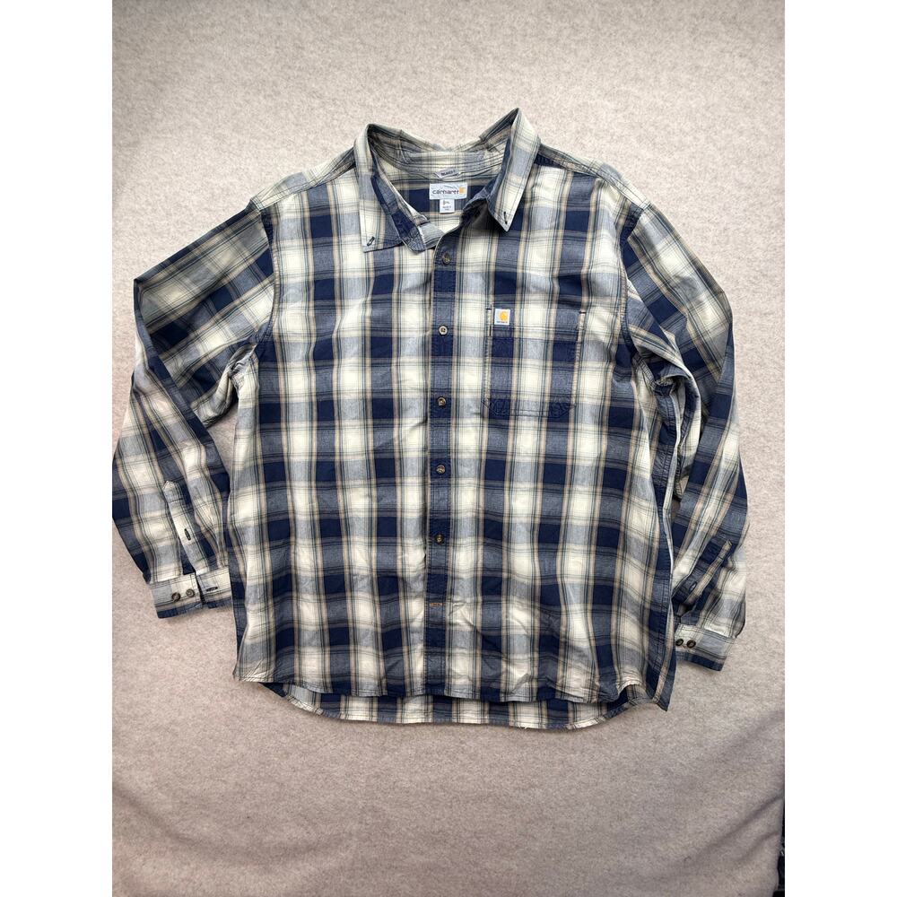 Carhartt Plaid Button Down Shirt Mens 2XL Relaxed Fit Workwear Long Sleeve
